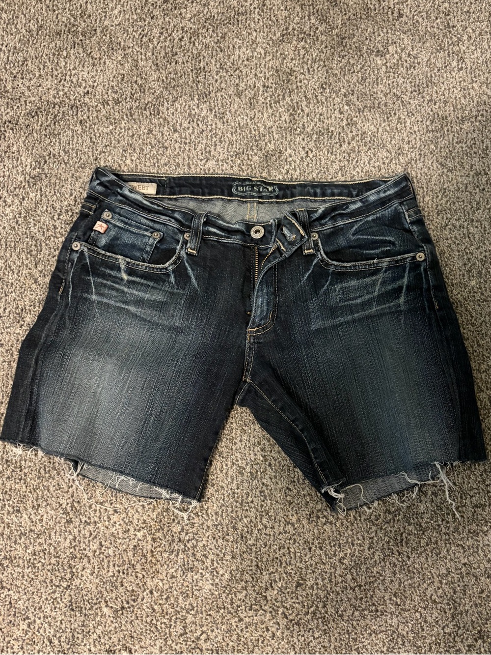 Big Star Dark Blue Frayed Hem Denim Shorts